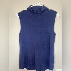Medium Sleeveless Navy Blue Lightweight Cotton Turtleneck Top Luxe Vintage